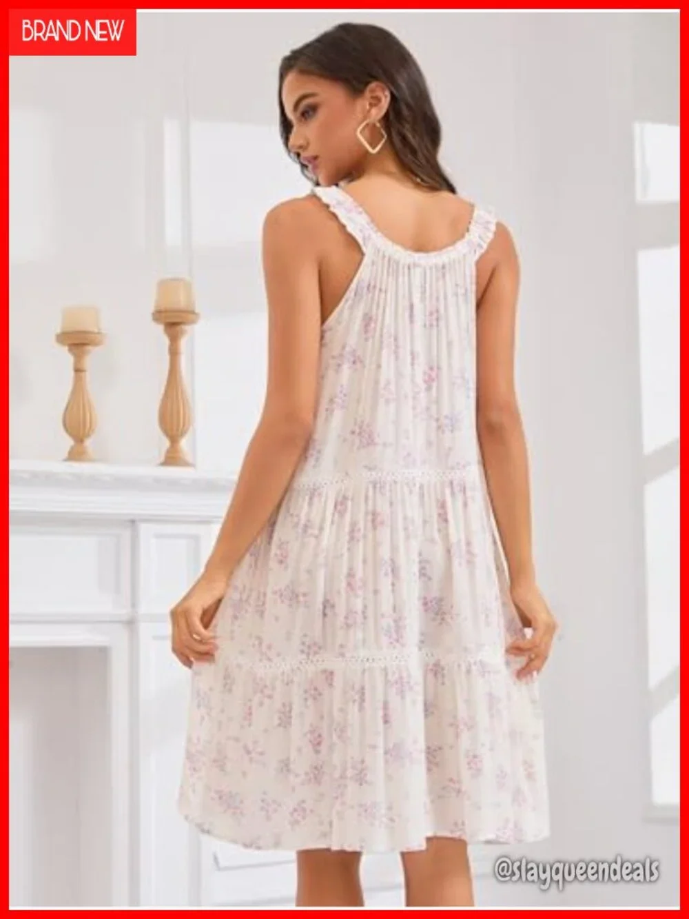 Women's Floral Midi Dress Ruffle Strap Sleeveless Tiered A-Line Swing Casual